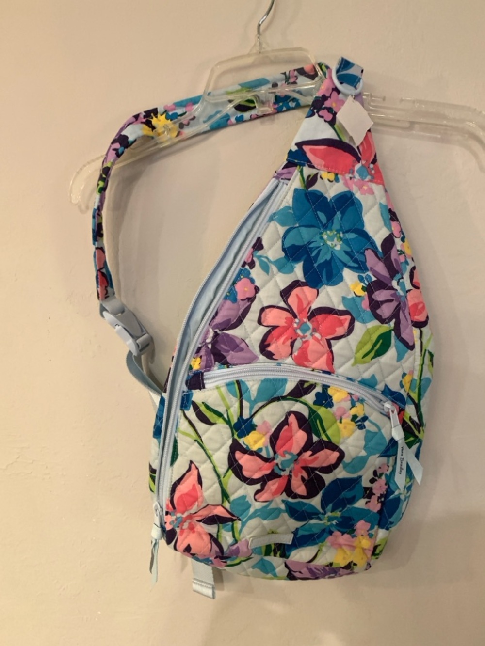 Vera Bradley Vibrant Floral  Quilted Sling Bag - Light Blue Multi new